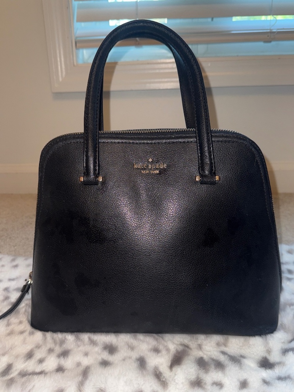 Kate Spade Black Pebbled Leather Satchel | Classic Structured Top Handle Bag